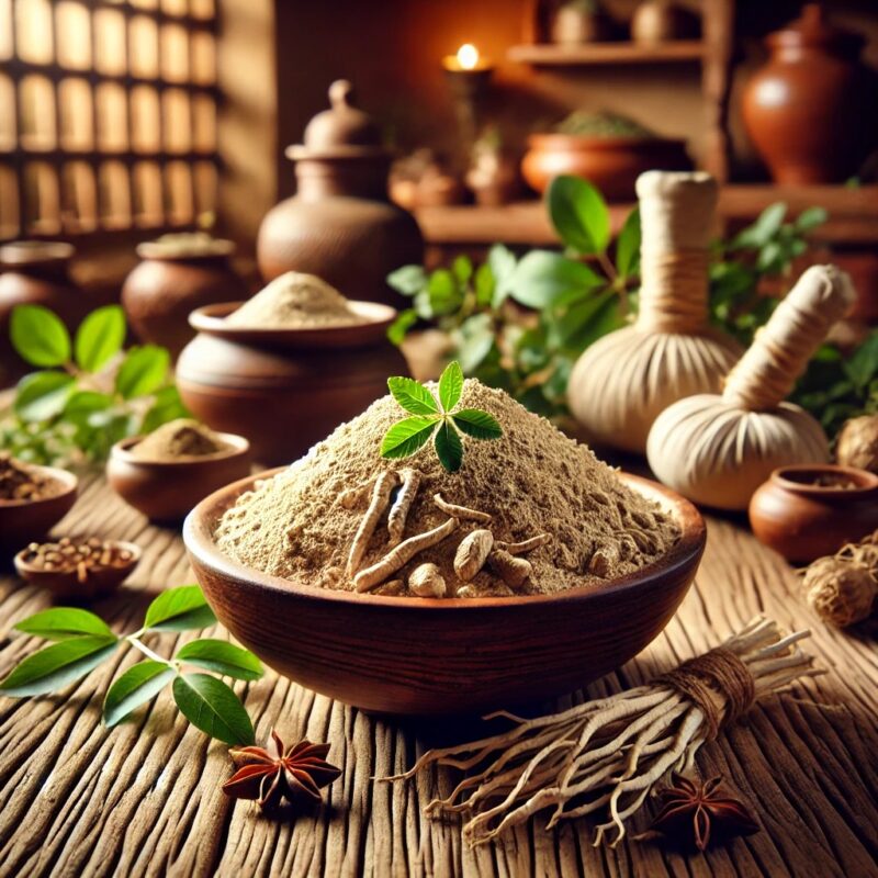 Ayurvedic herb Shatavari on a wooden table